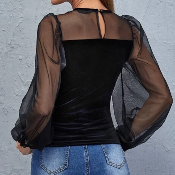011 Luxe Black Sexy Sheer Sleeve Blouse - Picture 5 of 7